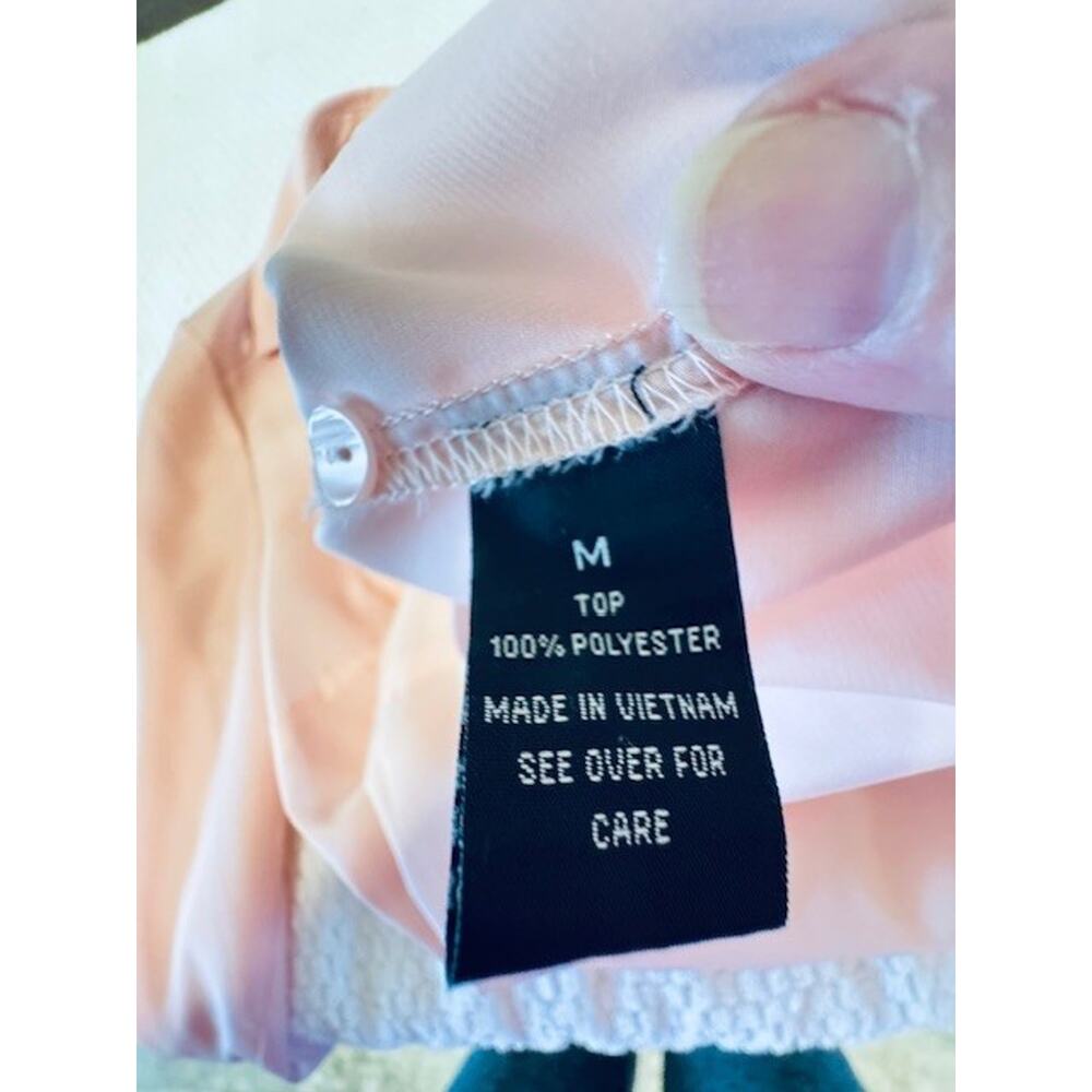 BCX Pastel Pink Button Up Blouse Size M Roll Tab 3/4 Sleeve Excellent Condition - Picture 7 of 8